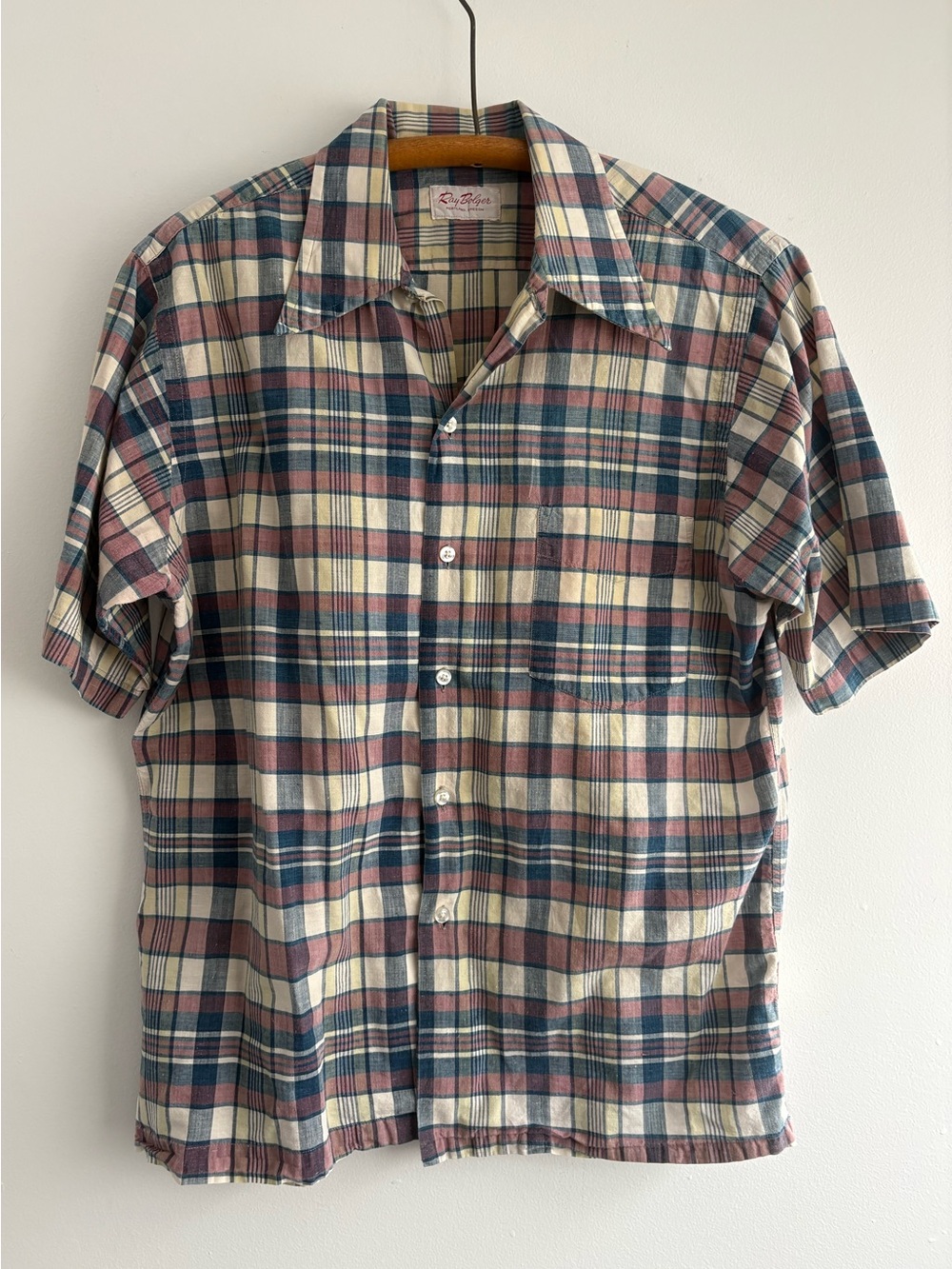 Vintage 60s cotton madras plaid short sleeve shirt, size M